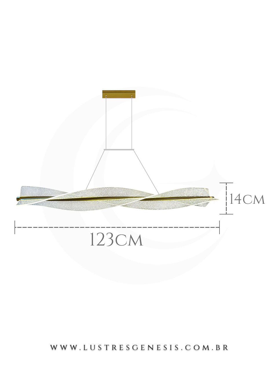 Lustre pendente moderno de LED dourado modelo Shiny Sindora QD5218, com design retangular e medidas de 123 cm de comprimento por 14 cm de altura, ideal para sala de jantar, escritórios, apartamentos e sala de estar.